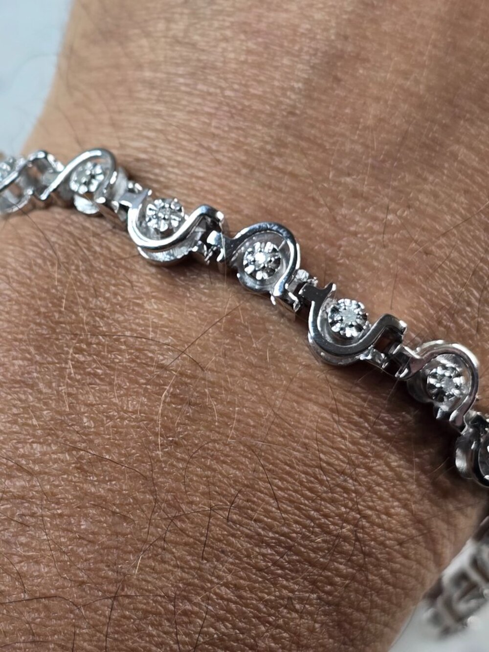 Womens Sterling Silver CZ Modernist Tennis Bracelet 21.5g E6665